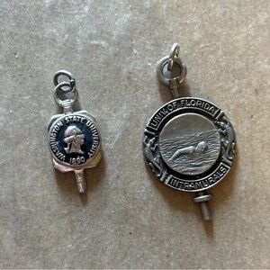 2 Vintage University Medallion Charms - Sterling Silver